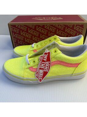 Vans Old Skool Neon Glitter Yellow True White Jr 6 Womens 7.5 VN0A4UHZWKD
